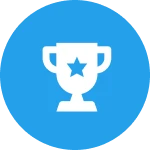 Starred trophy icon on blue background.
