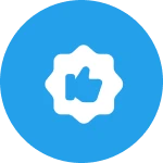 Approval symbol inside blue geometric shape